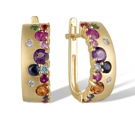 14KY Earrings London Blue Topaz,Orange Sapphire,Blue Sapphire,Pink Sapphire,Blue Topaz (Swiss Blue),Ruby,Citrine,Amethyst,Diamond,Green Garnet (E319547MUL14KY)