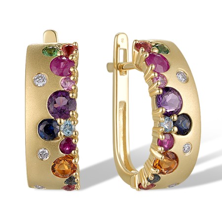 14KY Earrings London Blue Topaz,Orange Sapphire,Blue Sapphire,Pink Sapphire,Blue Topaz (Swiss Blue),Ruby,Citrine,Amethyst,Diamond,Green Garnet (E319547MUL14KY)