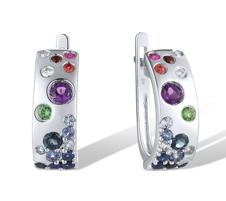 14KW Earrings Diamond,Garnet,Green Garnet,London Blue Topaz,Amethyst,Orange Sapphire,Blue Sapphire,Ruby,Blue Topaz (Swiss Blue) (E319555MUL14KW)
