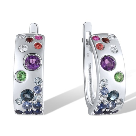 14KW Earrings Diamond,Garnet,Green Garnet,London Blue Topaz,Amethyst,Orange Sapphire,Blue Sapphire,Ruby,Blue Topaz (Swiss Blue) (E319555MUL14KW)