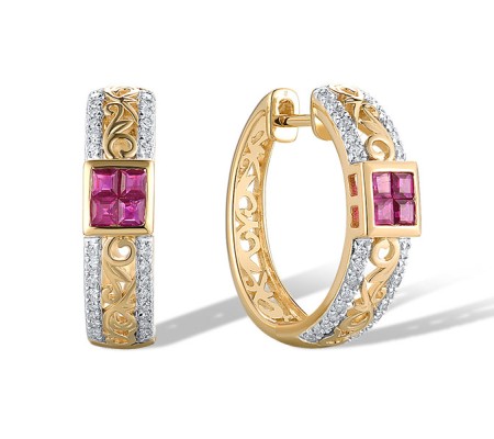 14KYW Earrings Diamond,Ruby (E319603RUY14KYW)