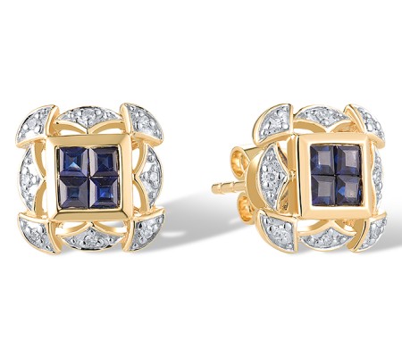 14KYW Earrings Blue Sapphire,Diamond (E319607SAP14KYW)