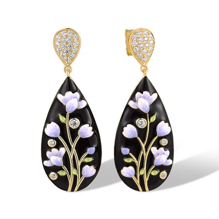 Sterling Silver w/ Yellow Plating Earrings Enamel,White Cubic Zirconia (E319626ENASY925)