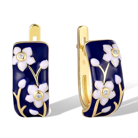 Sterling Silver w/ Yellow Plating Earrings Enamel,White Cubic Zirconia (E319627AENASY925)