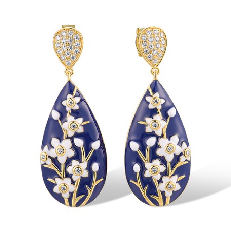 Sterling Silver w/ Yellow Plating Earrings Enamel,White Cubic Zirconia (E319627ENASY925)