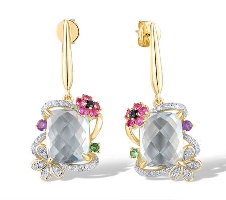14KYW Earrings Blue Sapphire,Blue Topaz (Sky Blue),Diamond,Green Garnet,Ruby,Amethyst (E319732MUL14KYW)