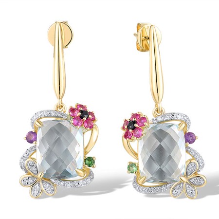 14KYW Earrings Blue Sapphire,Blue Topaz (Sky Blue),Diamond,Green Garnet,Ruby,Amethyst (E319732MUL14KYW)