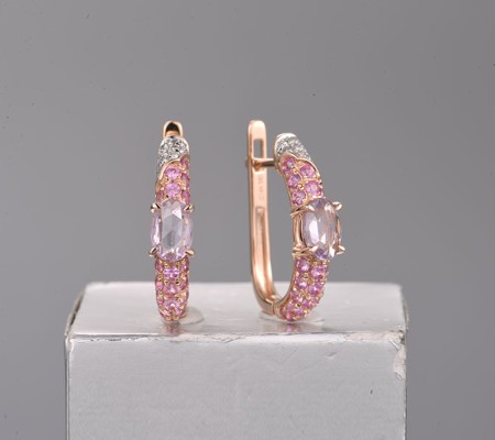 14KRW Earrings Diamond,Pink Sapphire (E319737PIS14KRW)