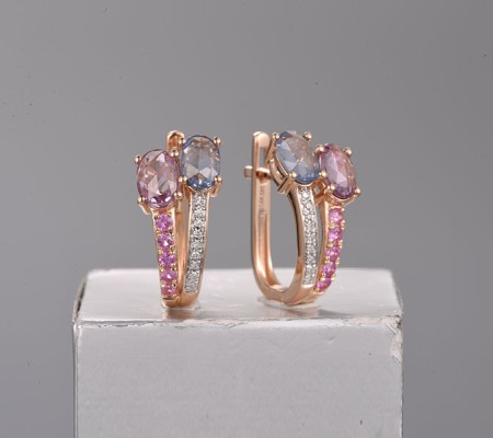 14KRW Earrings Blue Sapphire,Diamond,Pink Sapphire (E319740PSS14KRW)