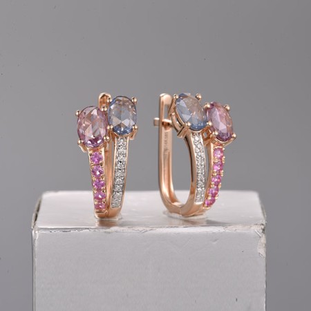 14KRW Earrings Blue Sapphire,Diamond,Pink Sapphire (E319740PSS14KRW)