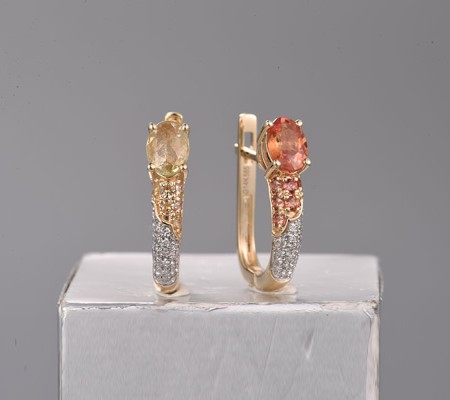 14KYW Earrings Diamond,Orange Sapphire,Yellow Sapphire (E319741OYS14KYW)