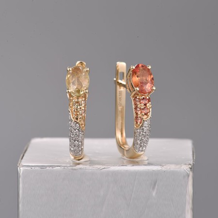 14KYW Earrings Diamond,Orange Sapphire,Yellow Sapphire (E319741OYS14KYW)