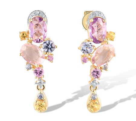 14KYW Earrings Orange Sapphire,Pink Sapphire,Yellow Sapphire,Blue Sapphire,Diamond (E319742MUL14KYW)