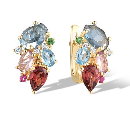 14KYW Earrings Blue Topaz (Sky Blue),Ruby,Blue Topaz (Swiss Blue),Citrine,Diamond,Garnet,Green Garnet,Amethyst,London Blue Topaz (E319766MUL14KYW)
