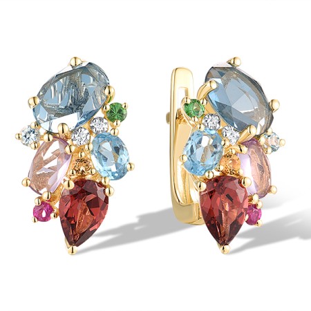 14KYW Earrings Blue Topaz (Sky Blue),Ruby,Blue Topaz (Swiss Blue),Citrine,Diamond,Garnet,Green Garnet,Amethyst,London Blue Topaz (E319766MUL14KYW)