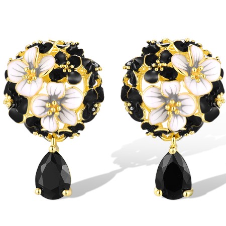 Sterling Silver w/ Yellow Plating Earrings Black spinel,Enamel (E319778ENASY925)