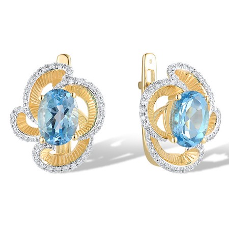 14KYW Earrings Blue Topaz (Swiss Blue),Diamond (E319872BLT14KYW)