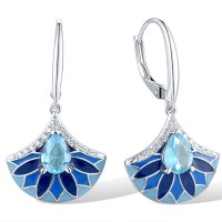 Sterling Silver Earrings Blue Glass,Enamel,White Cubic Zirconia (E319873ENASL925)