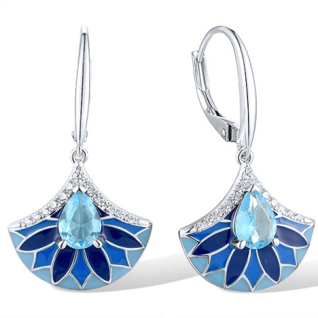 Sterling Silver Earrings Blue Glass,Enamel,White Cubic Zirconia (E319873ENASL925)