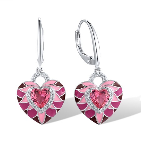 Sterling Silver Earrings Enamel,Pink Glass,White Cubic Zirconia (E319874ENASL925)