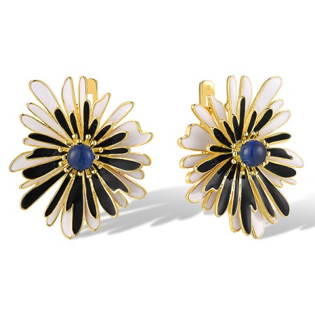 Sterling Silver w/ Yellow Plating Earrings Blue Glass,Enamel (E319876ENA1SY925)