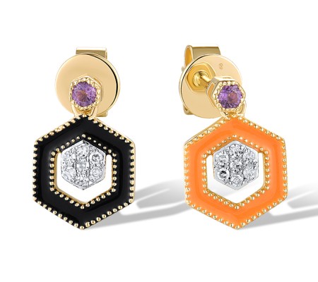 14KYW Earrings Diamond,Enamel,Amethyst (E319995ENA14KYW)