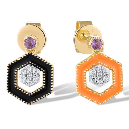 14KYW Earrings Diamond,Enamel,Amethyst (E319995ENA14KYW)