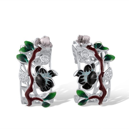 Sterling Silver Earrings Enamel,White Cubic Zirconia (E320020AENA1SL925)