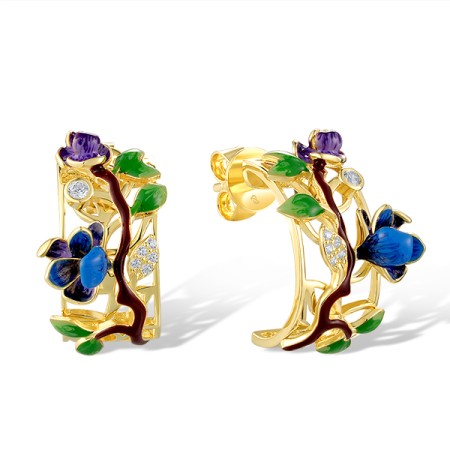 Sterling Silver w/ Yellow Plating Earrings White Cubic Zirconia,Enamel (E320020AENA2SY925)