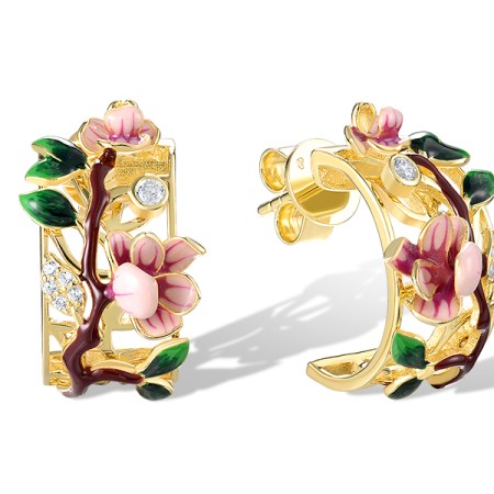 Sterling Silver w/ Yellow Plating Earrings Enamel,White Cubic Zirconia (E320020AENASY925)