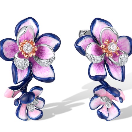 Sterling Silver w/ Ionic Rose Plating Earrings Enamel,White Cubic Zirconia (E320023AENASQ925)