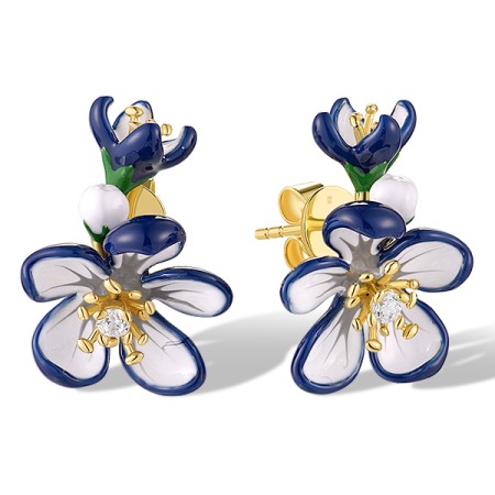 Sterling Silver w/ Yellow Plating Earrings Enamel,White Cubic Zirconia (E320024ENASY925)