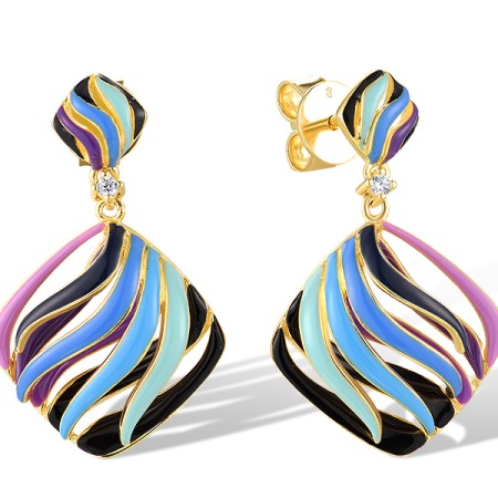 Sterling Silver w/ Yellow Plating Earrings Enamel,White Cubic Zirconia (E320025ENASY925)