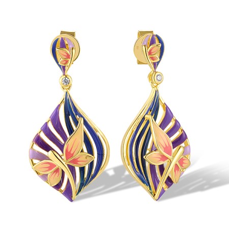 Sterling Silver w/ Yellow Plating Earrings Enamel,White Cubic Zirconia (E320026ENASY925)