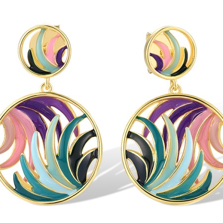 Sterling Silver w/ Yellow Plating Earrings Enamel (E320027ENASY925)