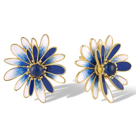 Sterling Silver w/ Yellow Plating Earrings Enamel,Blue Glass (E320059ENA1SY925)