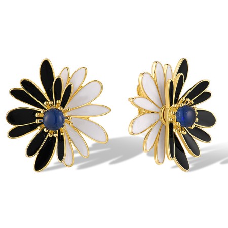 Sterling Silver w/ Yellow Plating Earrings Blue Glass,Enamel (E320059ENASY925)