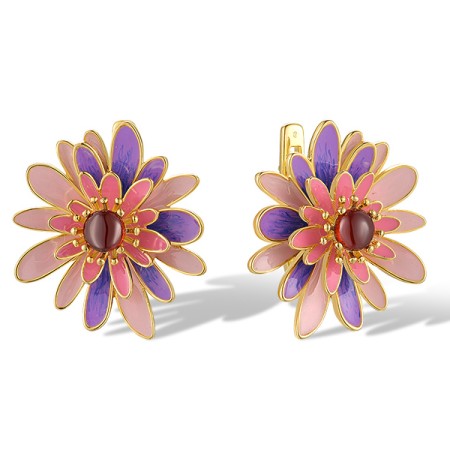 Sterling Silver w/ Yellow Plating Earrings Enamel,Garnet Cubic Zirconia (E320060ENASY925)