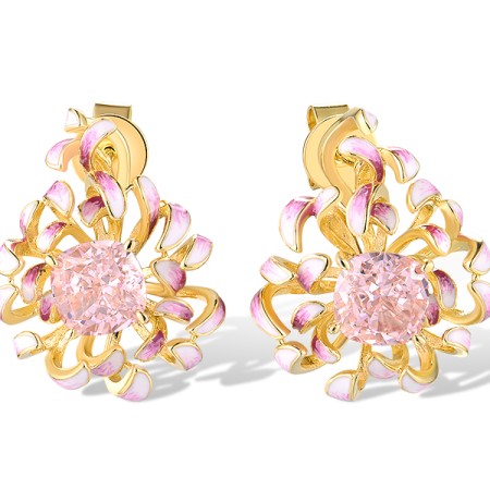 Sterling Silver w/ Yellow Plating Earrings Enamel,Pink Cubic Zirconia (E320061ENASY925)