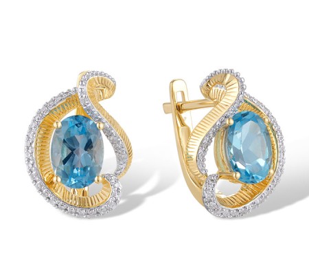 14KYW Earrings Blue Topaz (Swiss Blue),Diamond (E320105BLT14KYW)