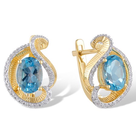 14KYW Earrings Blue Topaz (Swiss Blue),Diamond (E320105BLT14KYW)