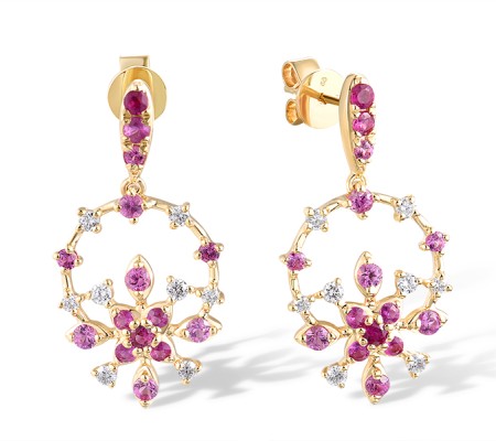 14KY Earrings Diamond,Pink Sapphire,Ruby (E320133PRU14KY)