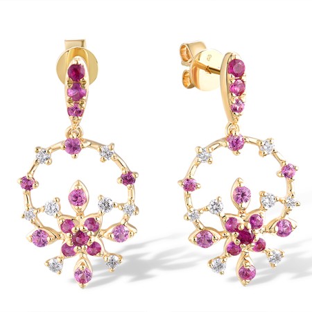 14KY Earrings Diamond,Pink Sapphire,Ruby (E320133PRU14KY)