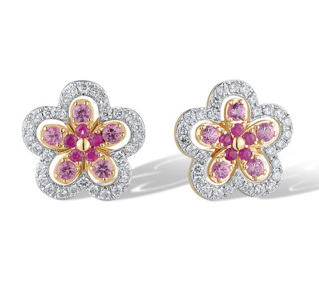 14RTT Earrings Diamond,Pink Sapphire,Ruby (E320136PRU14RTT)