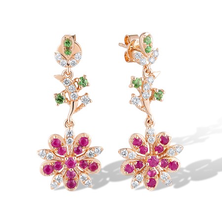 14KR Earrings Diamond,Green Garnet,Ruby (E320138GGR14KR)