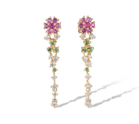 14KR Earrings Diamond,Green Garnet,Pink Sapphire,Ruby (E320139GPSR14KR)