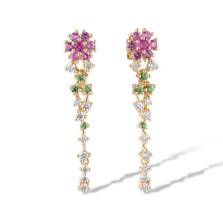 14KR Earrings Diamond,Green Garnet,Pink Sapphire,Ruby (E320139GPSR14KR)