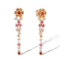 14KR Earrings Orange Sapphire,Pink Sapphire,White Topaz,Yellow Sapphire (E320139MUL14KR)