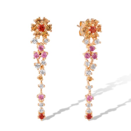 14KR Earrings Orange Sapphire,Pink Sapphire,White Topaz,Yellow Sapphire (E320139MUL14KR)