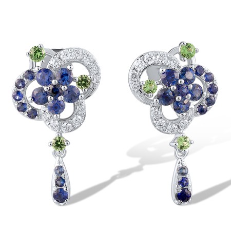 14KW Earrings Blue Sapphire,Diamond,Green Garnet (E320140GGS14KW)